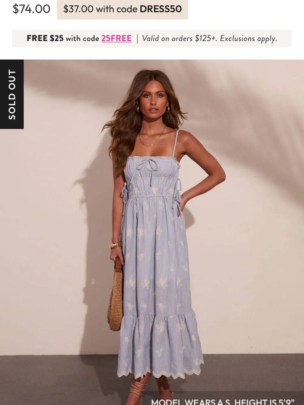 Vici Light Blue Striped Floral Smocked Maxi Dress - Picture 1 of 1